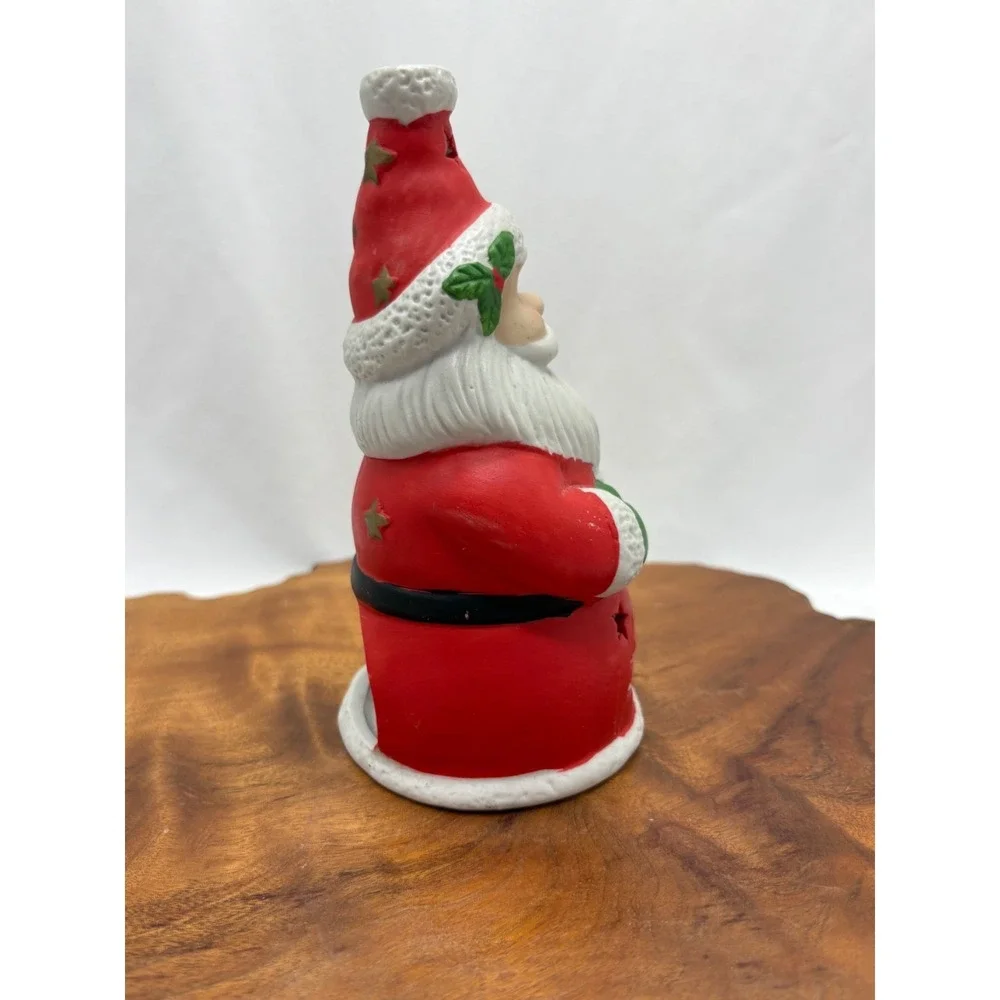 Vintage Ceramic Christmas Santa Tea Light Votive Candle Holder Ho Ho Ho